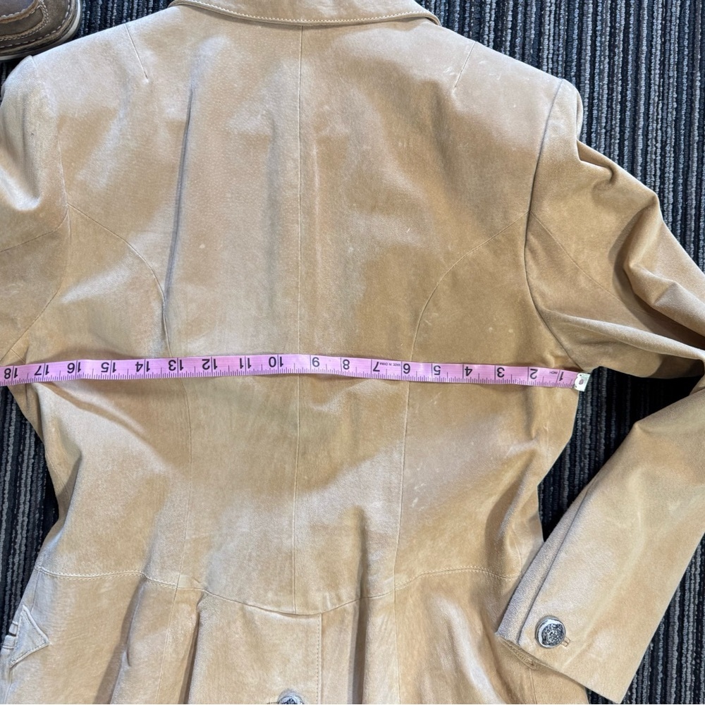 Scully Womens Tan Suede Leather Western Coat Arrow Applique Crest Button Size 12 - Picture 15 of 15